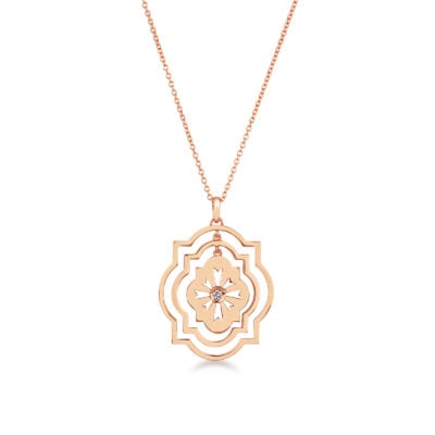 Girocollo scudo sole traforato a due cerchi oro e diamante