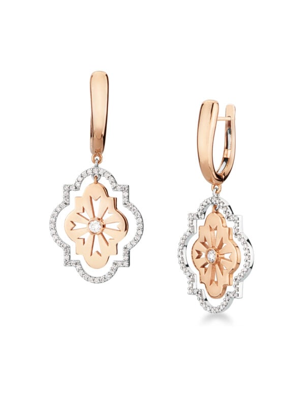 Girocollo ciondolo rotondo scudo in oro e smalto bianco e rosa