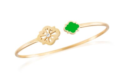 Bracciale rigido scudo in oro, smalto verde e diamante