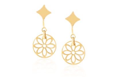 Orecchini pendenti traforati fiore e rombo in oro