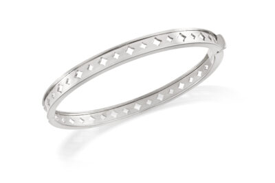 Bracciale rigido fascia traforata rombi in oro bianco