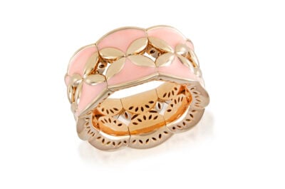 Anello scudo fascia elastica con in oro e smalto rosa