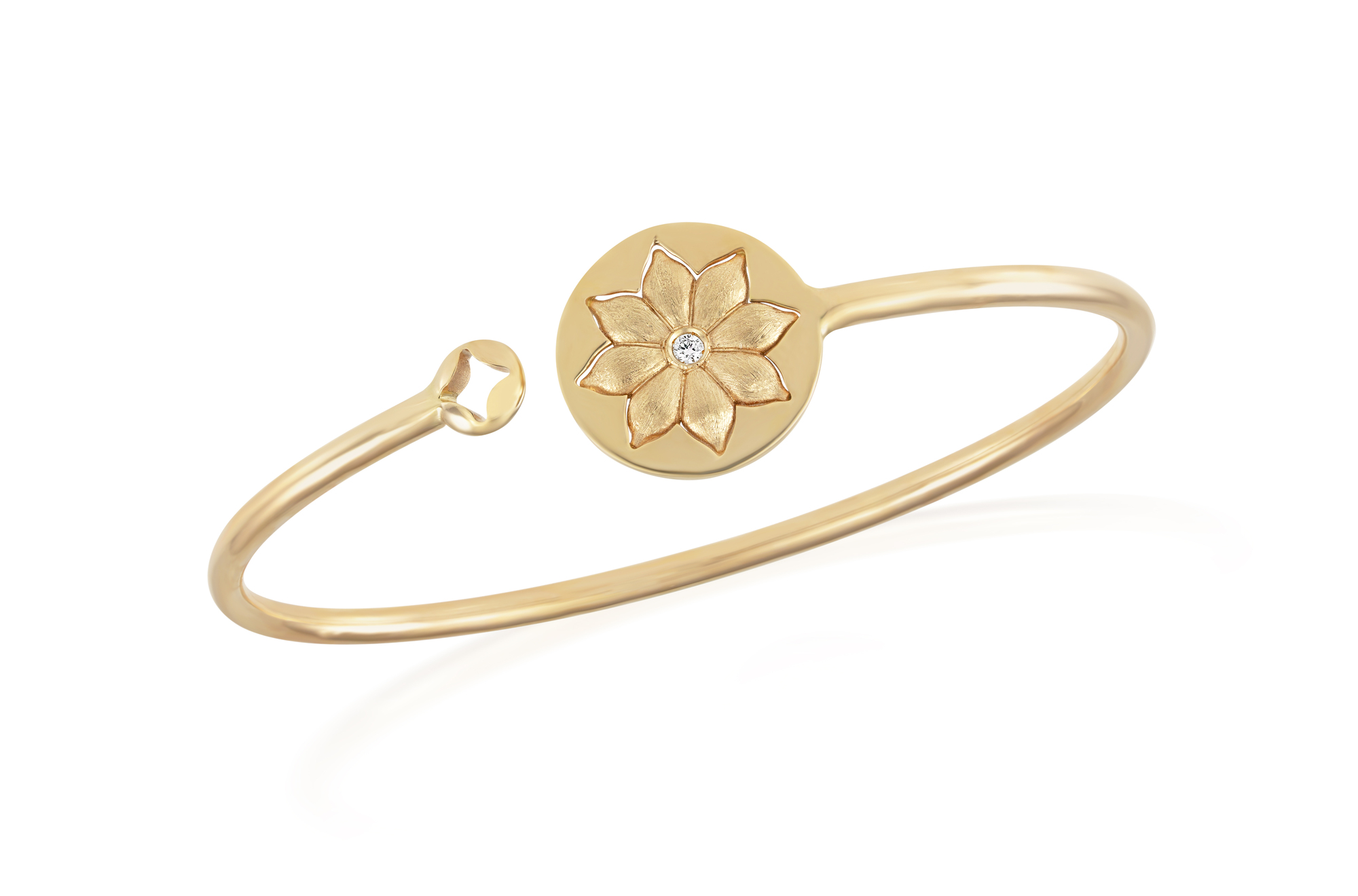 Bracciale rigido fiore in oro e diamante