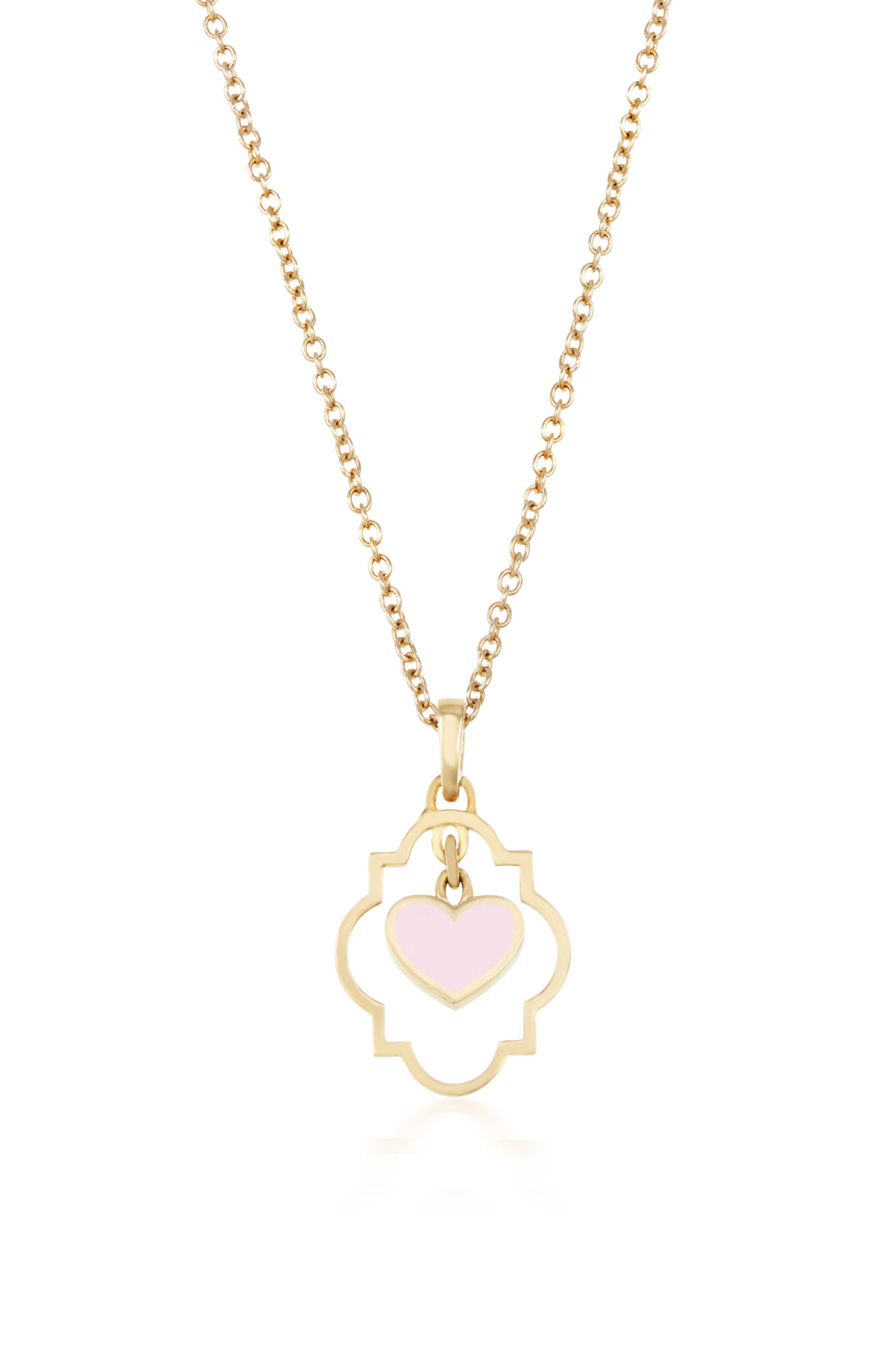 Girocollo ciondolo scudo e cuore in oro e smalto rosa