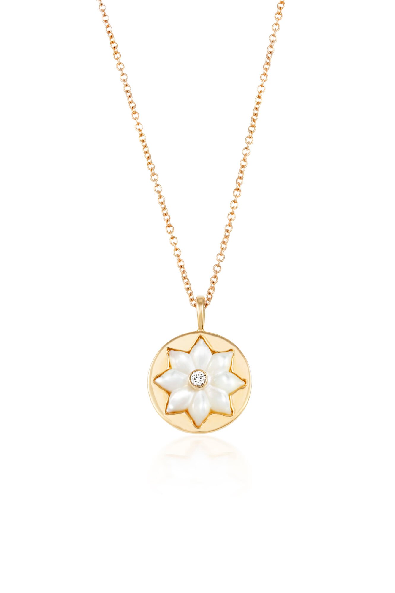 Girocollo ciondolo fiore in oro, madreperla e diamante