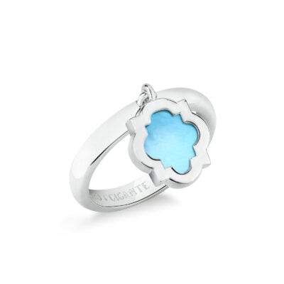 Anello con ciondolo pendente scudo argento e madreperla blu