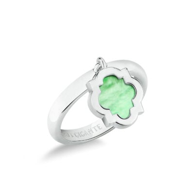 Anello con ciondolo pendente scudo argento e madreperla verde
