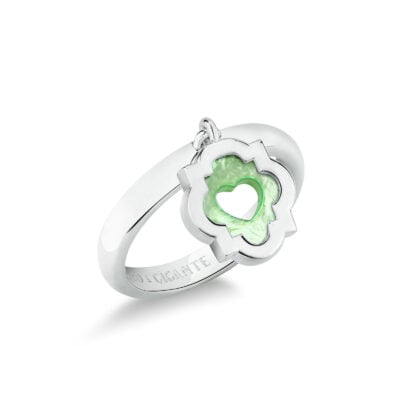 Anello con ciondolo pendente scudo simbolo cuore argento e madreperla verde