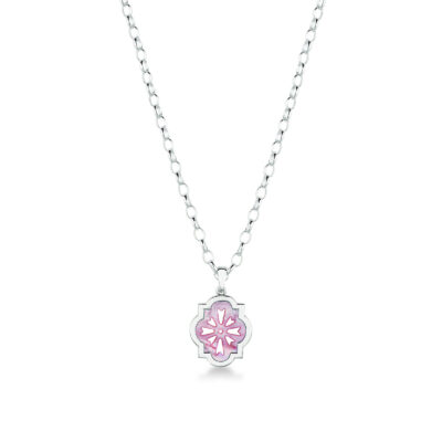 Girocollo ciondolo scudo sole argento e madreperla rosa