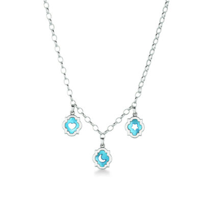 Girocollo a 3 ciondoli scudo luna, cuore e stella in argento e madreperla blu