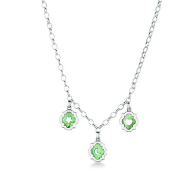 Girocollo a 3 ciondoli scudo luna, cuore e stella in argento e madreperla verde