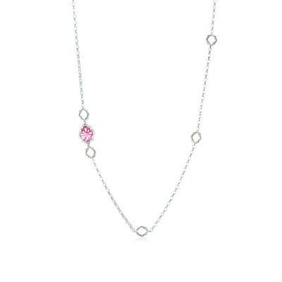 Collana scudo sole con sagome piccole argento e madreperla rosa