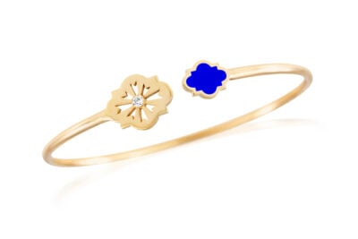 Bracciale rigido scudo in oro, smalto blu e diamante