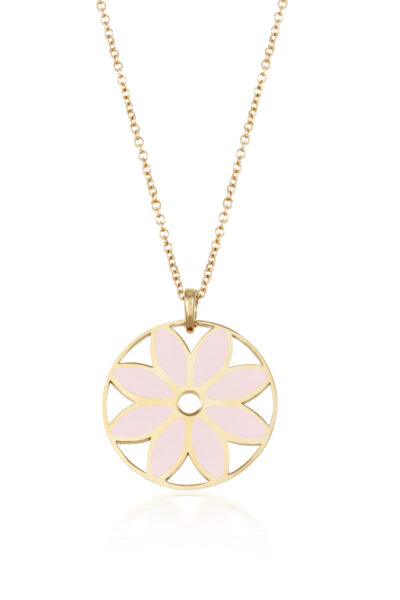 Girocollo ciondolo fiore in oro e smalto rosa taglia media