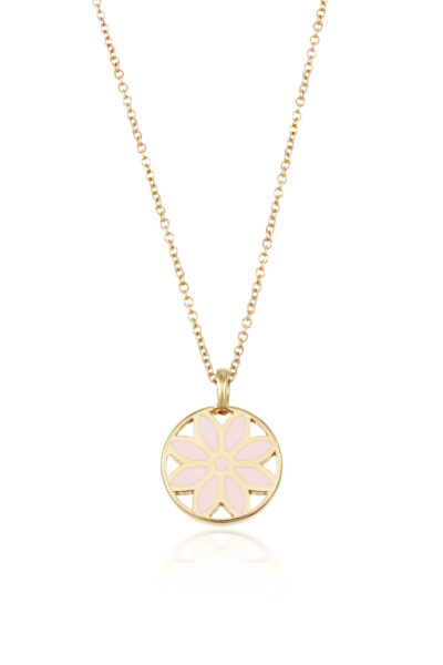 Girocollo ciondolo fiore in oro e smalto rosa taglia piccola