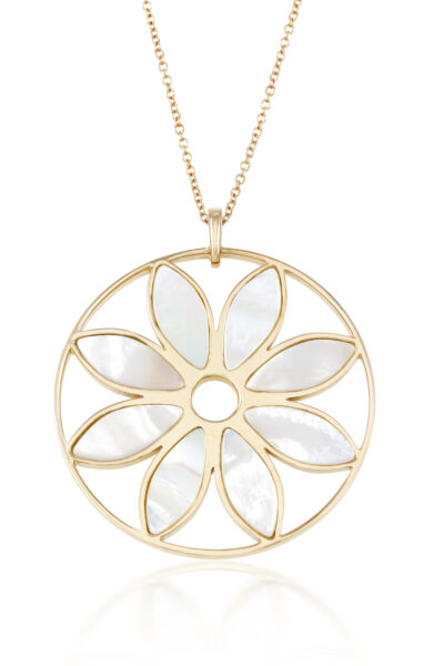 Girocollo ciondolo fiore in oro e madreperla taglia grande