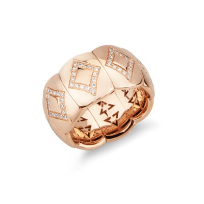 Anello fascia elastica con rombi in oro e diamanti