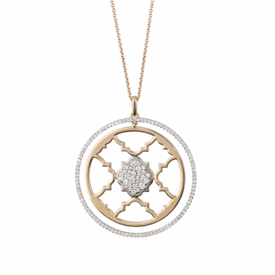 Girocollo ciondolo rotondo scudo oro e diamanti