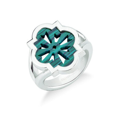 Anello scudo sole argento e pasta di malachite