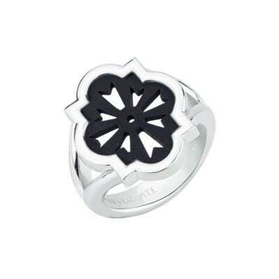 Anello scudo sole argento e onice