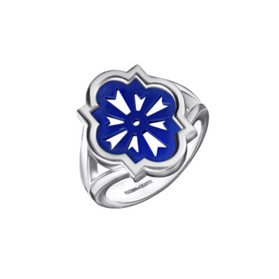 Anello scudo sole argento e pasta di malachite